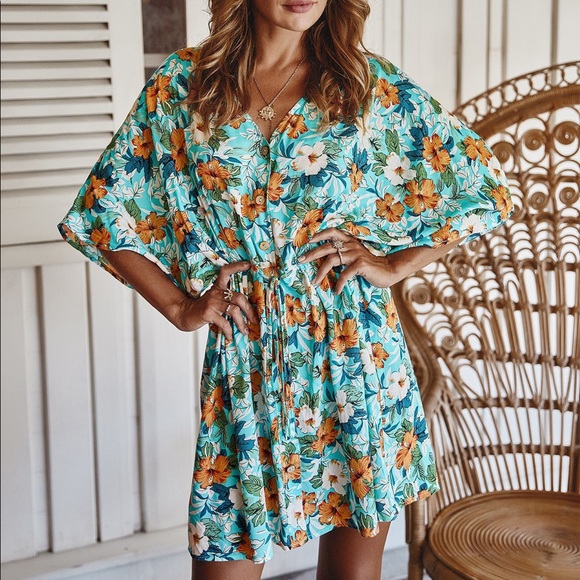Dresses & Skirts - ♦️Floral LaceTieWaist Ruffled Dress Light